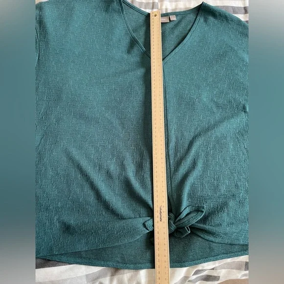 Sussan Size L Teal Green Tie Front Top Long Sleeve Blouse - Picture 9 of 15